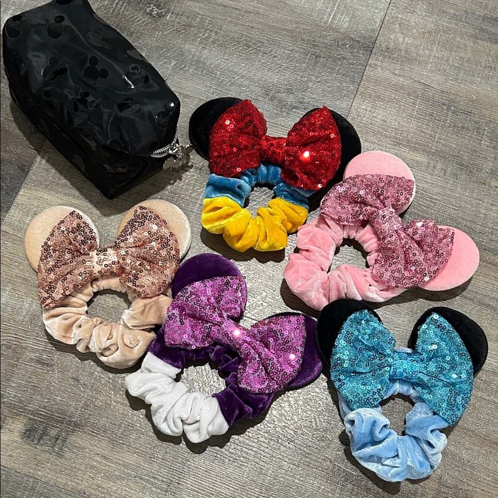 Disney Zippered Bag (Small) and Mouse Ear Scrunchies Set